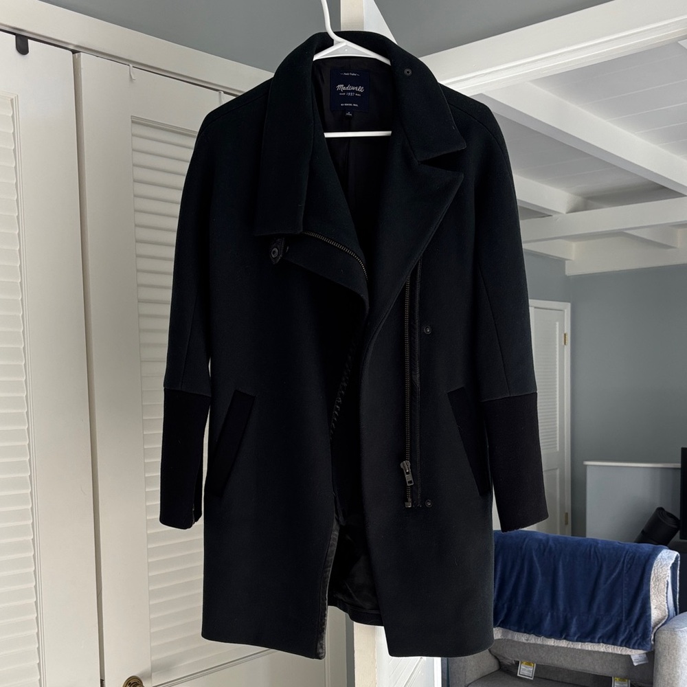 Madewell City Grid Cocoon Wool Jacket Dark Green and Black